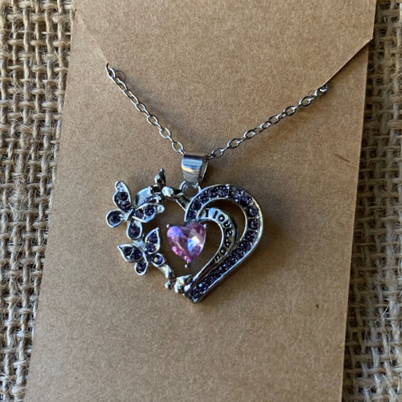 NEW! Silver Heart Pendant Necklace - Purple - Picture 6 of 13